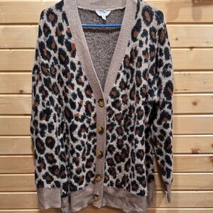 Time and Tru Leopard Print Cardigan with Tan Accents